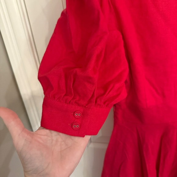 House of Harlow 1960 Fit Flare Puff Sleeve Linen Dress Fuchsia 45201 - Picture 10 of 12